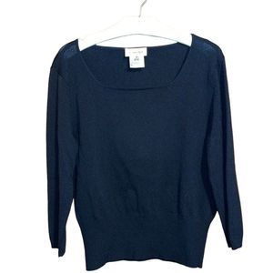 •TALBOTS•WOMENS BLACK SQUARE NECKLINE 3/4 SLEEVE BLOUSE TOP SIZE MEDIUM